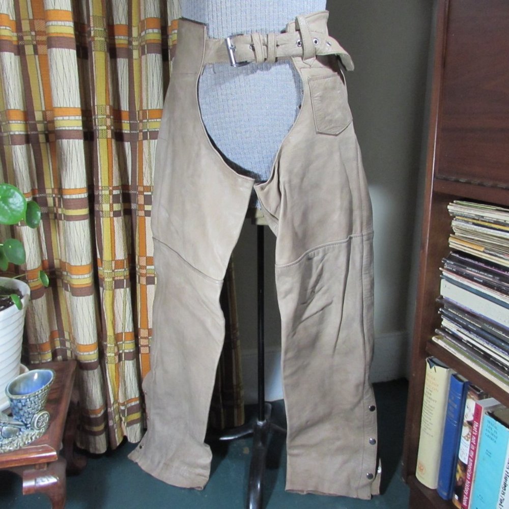 Tan/Light Brown Leather Motorcycle Biker Chaps